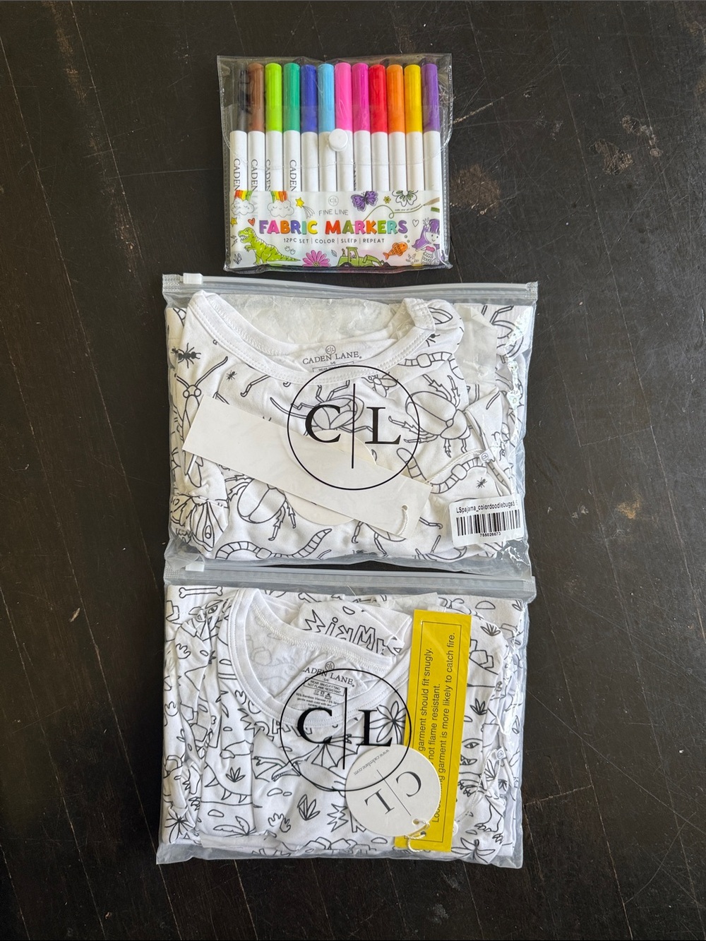 2 sets Caden Lane White Pajama bugs & dinos with Multicolor Fabric Markers